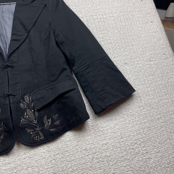 InWear Women's Two Button Blazer Black Boho Folk Cropped Floral Size 14 US - Picture 4 of 14